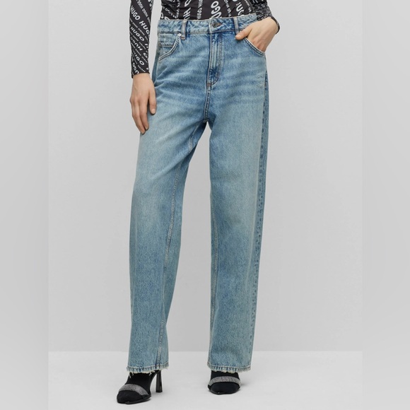 ⭐️⭐️⭐️Sold⭐️⭐️⭐️HUGO BOSS Gisanna Wide Leg Relaxed Fit Jeans Rigid Denim Size 27 - Picture 1 of 10